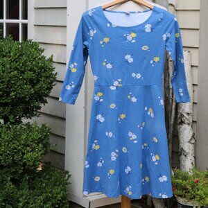 Old Navy Blue w Daisy Flowers Print Scoop Neck Poly Knit A-Line Dress Sz XS